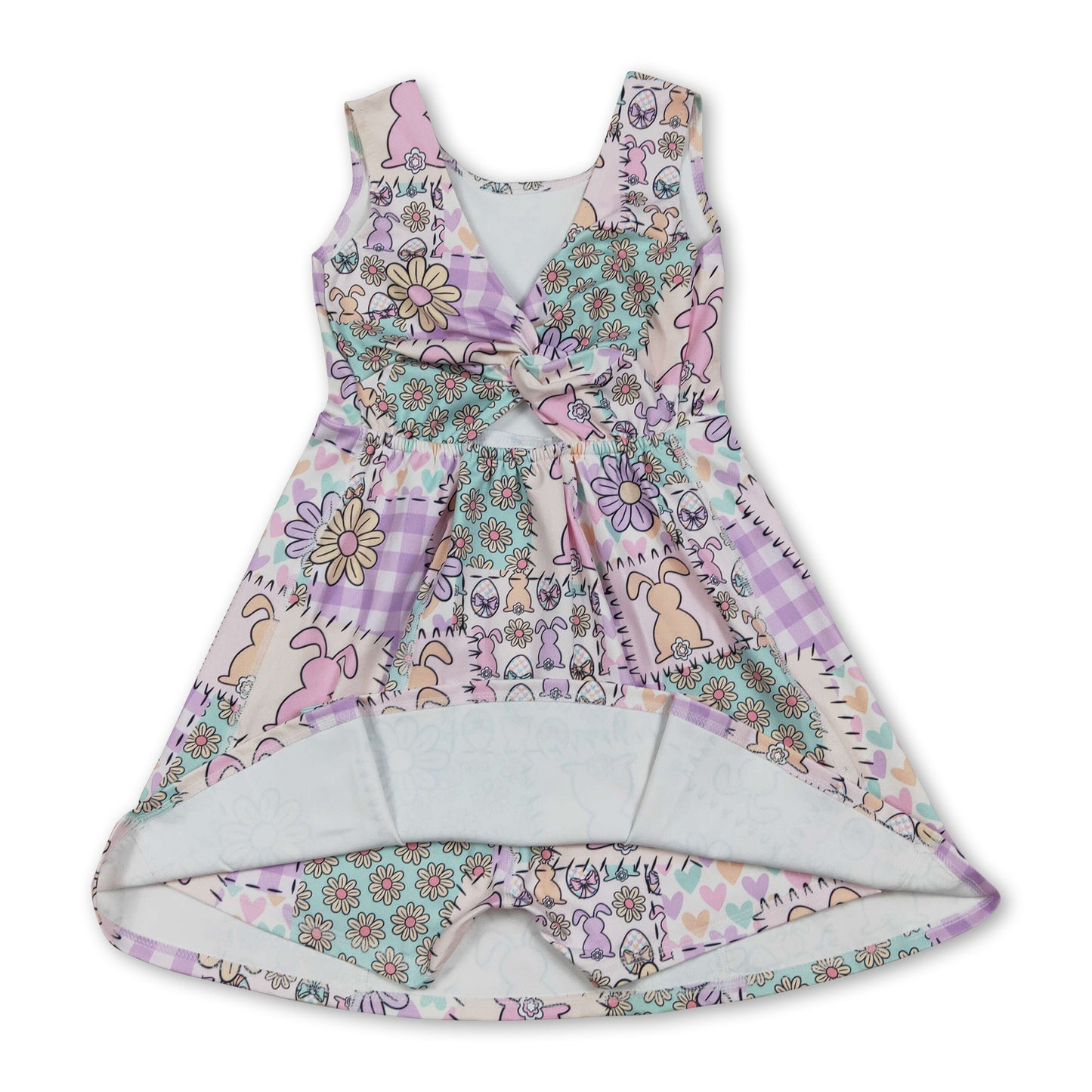 Sleeveless bunny floral kids girls Easter athletic dresses