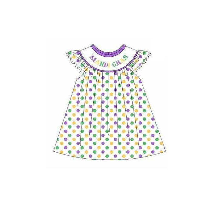 Purple yellow green polka dots Mardi Gras girls dresses