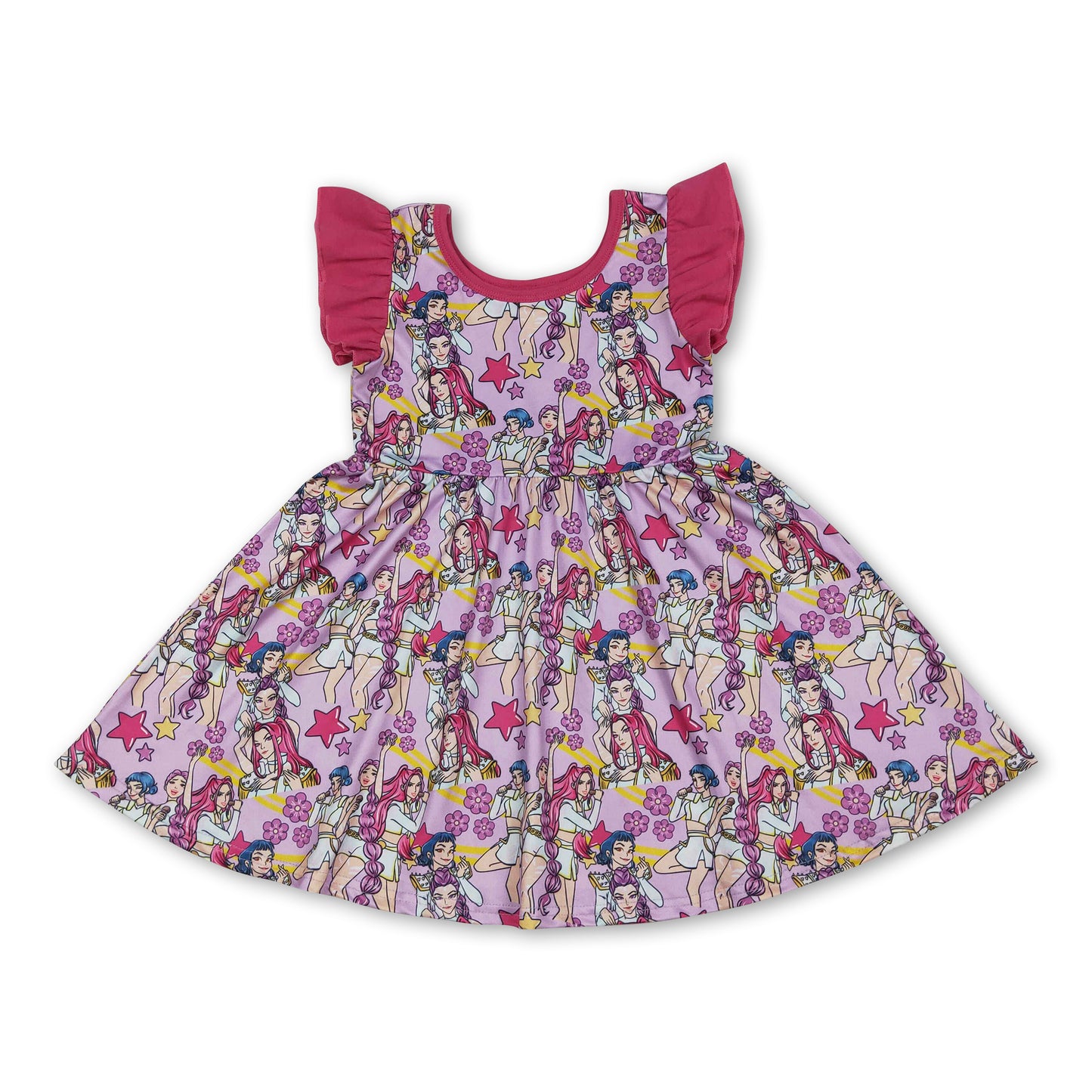 Flutter sleeves floral stars music kids girls dresses