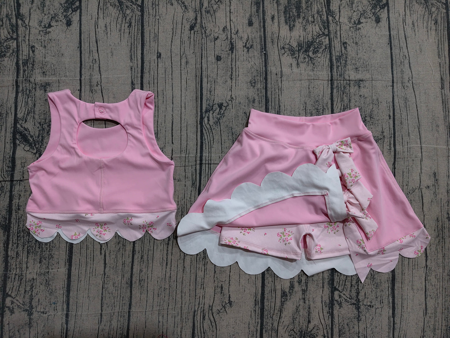 Pink sleeveless bow scallop kids girls active wear set