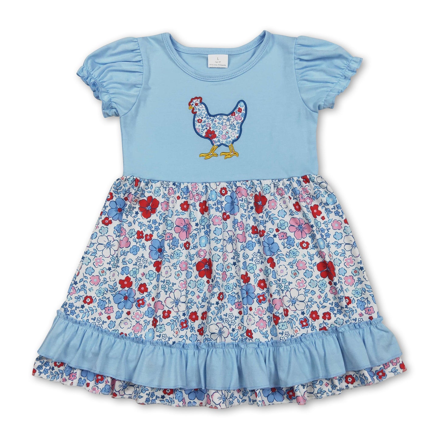 Short sleeves floral chicken ruffle kids girls dresses