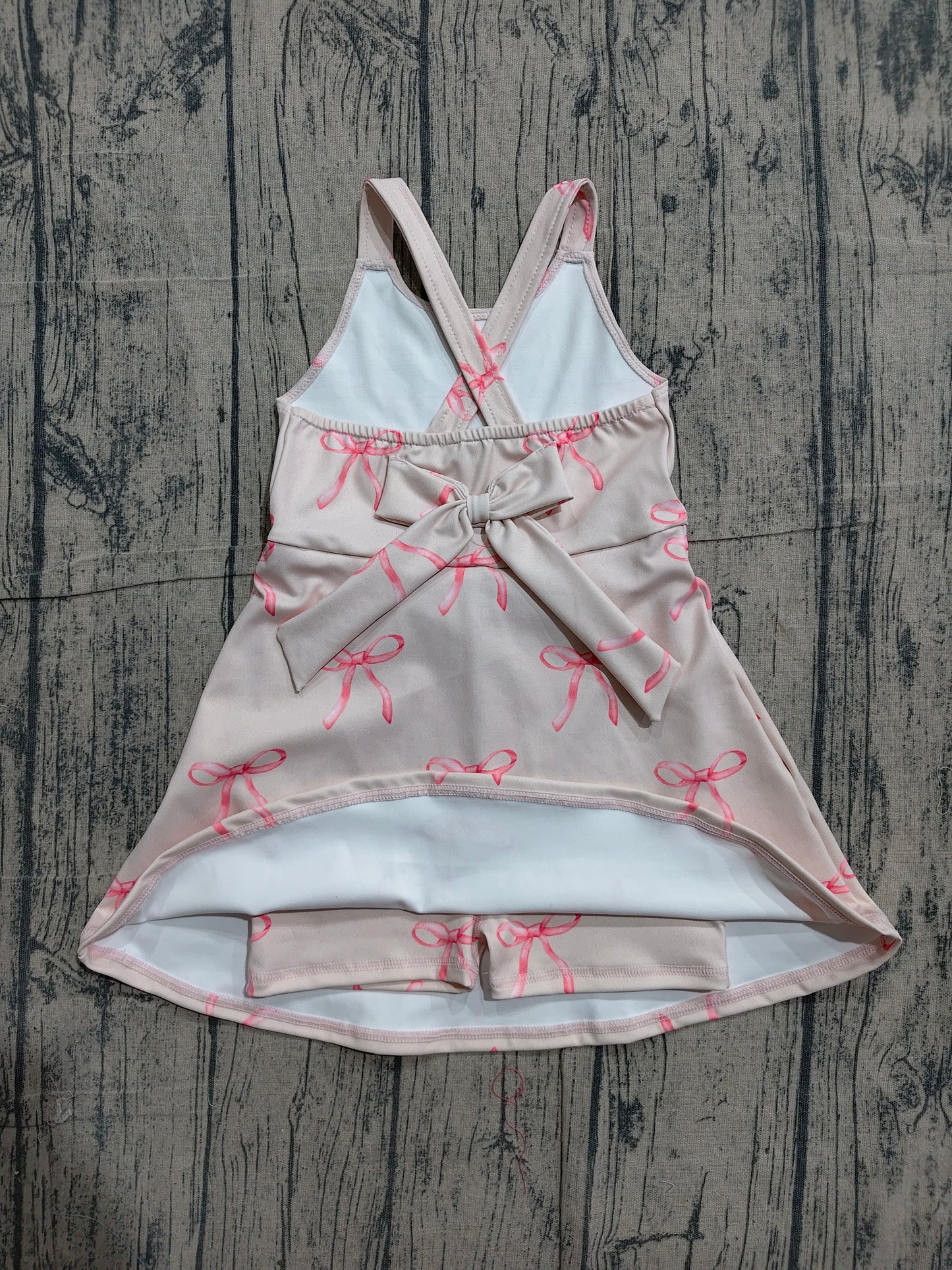 Straps pink bow kids girls summer athletic dress
