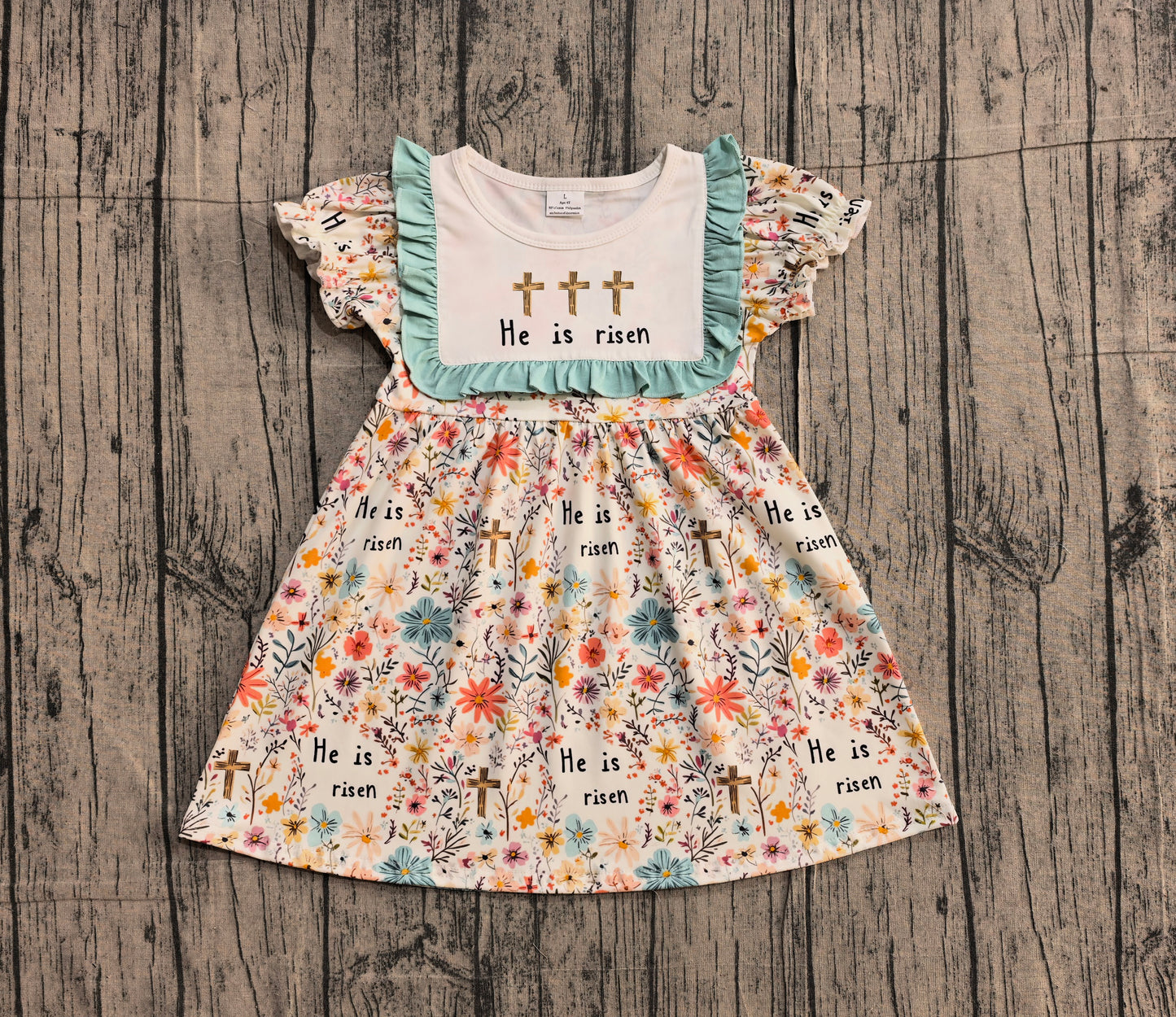 He is risen cross floral kids girls Easter dresses