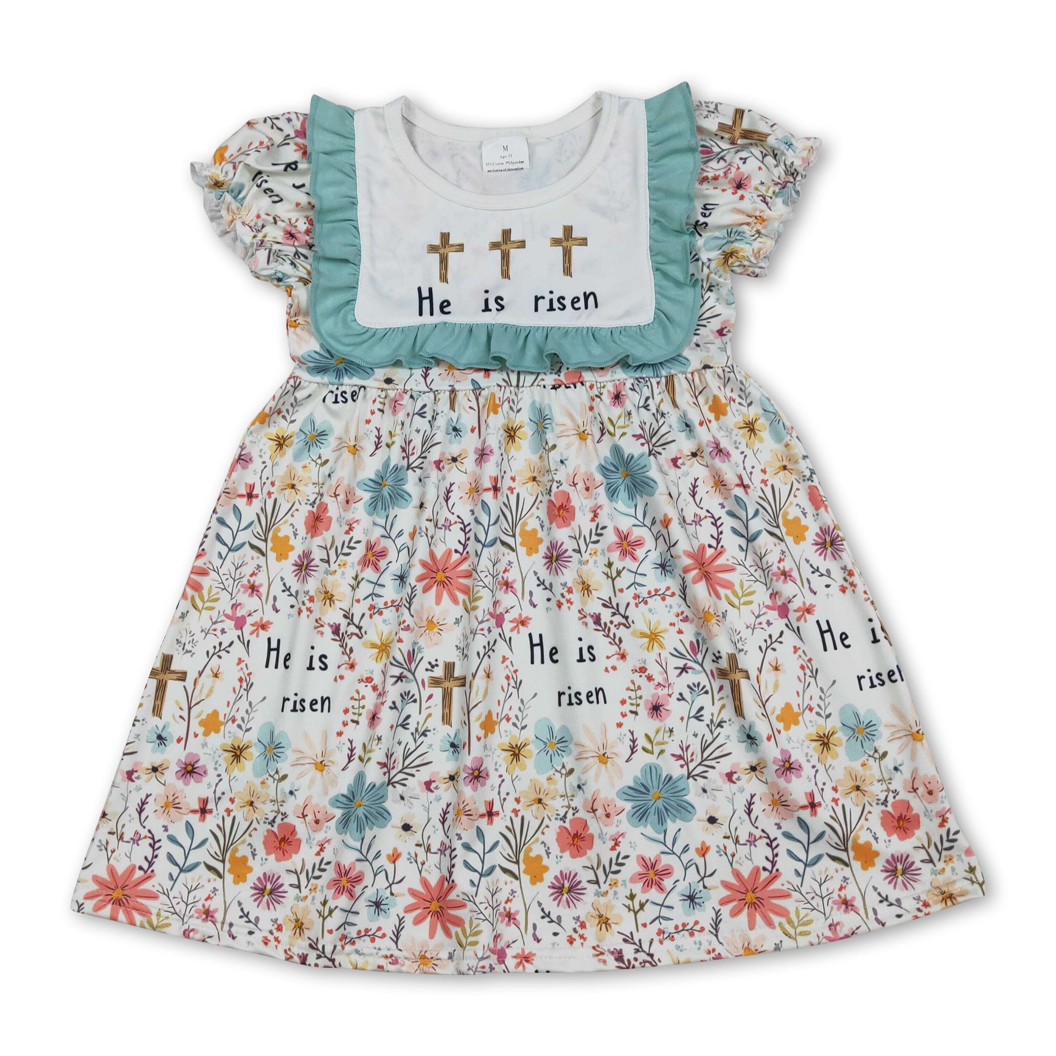 girls easter dress He is risen cross floral kids girls Easter dresses – Western Kids Clothes