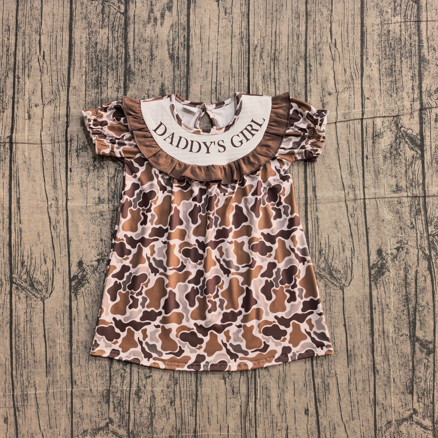 Short sleeves ruffle daddy's girl camo kids dresses