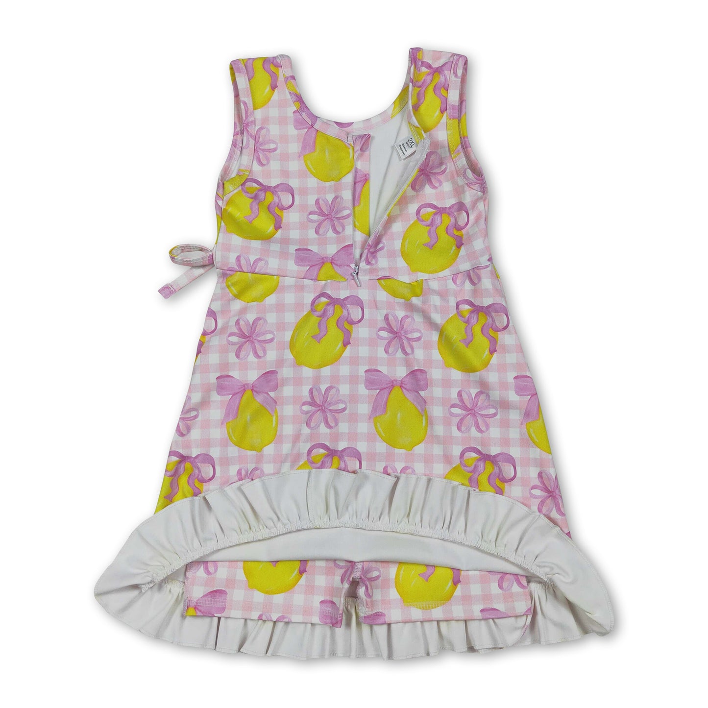 Sleeveless pink plaid bow lemon girls summer athletic dress