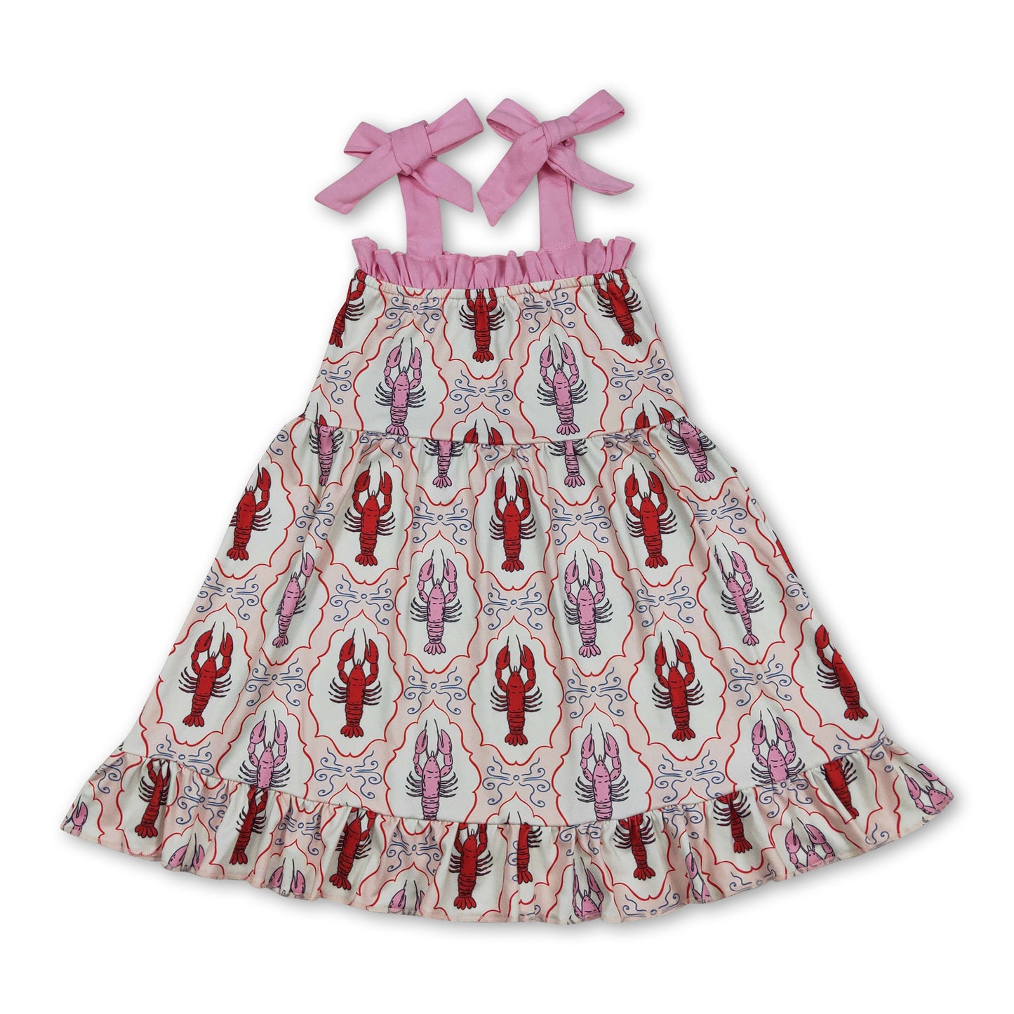 Pink adjustable straps crawfish ruffle girls dresses