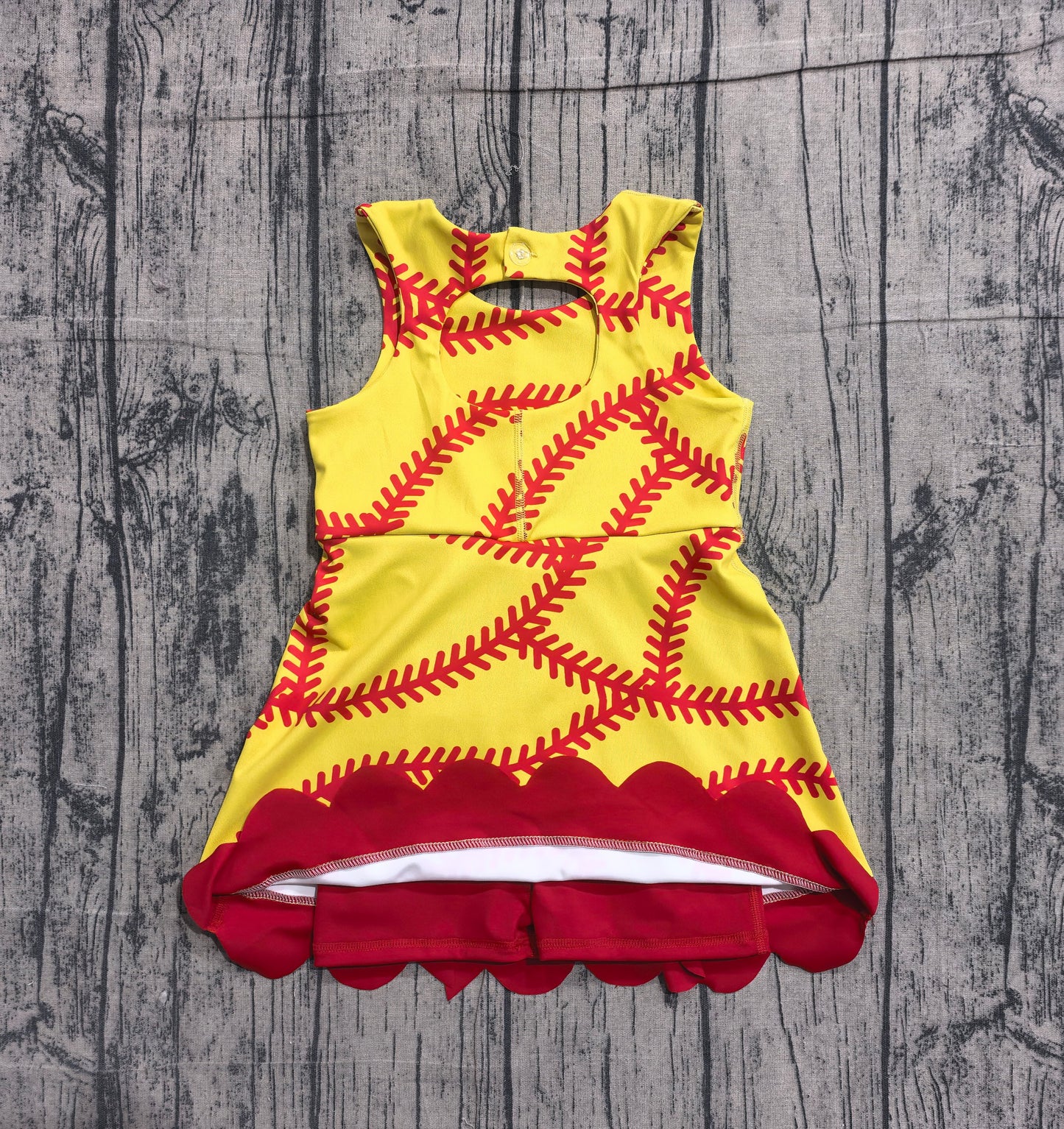 Sleeveless softball bow scallop girls athletic dresses