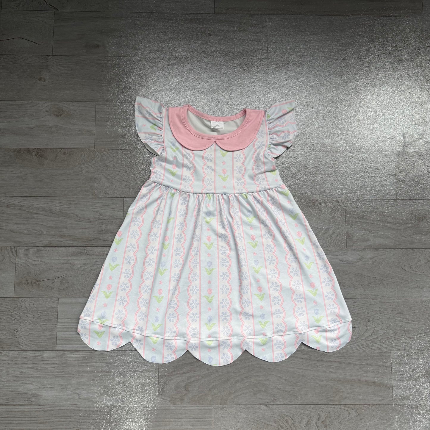 Flutter sleeves floral scallop kids girls dresses