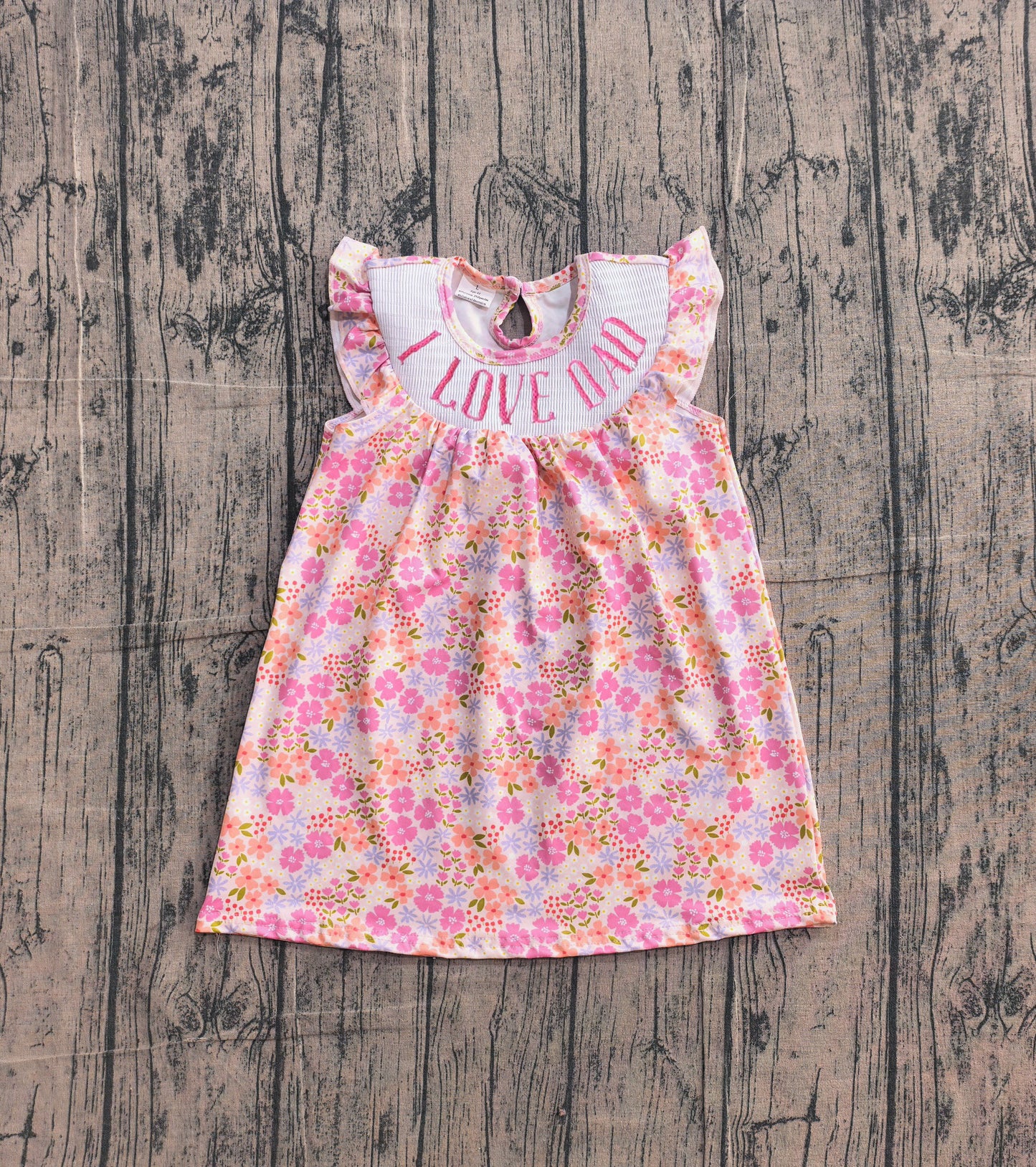 I love dad flutter sleeves floral kids girls dresses