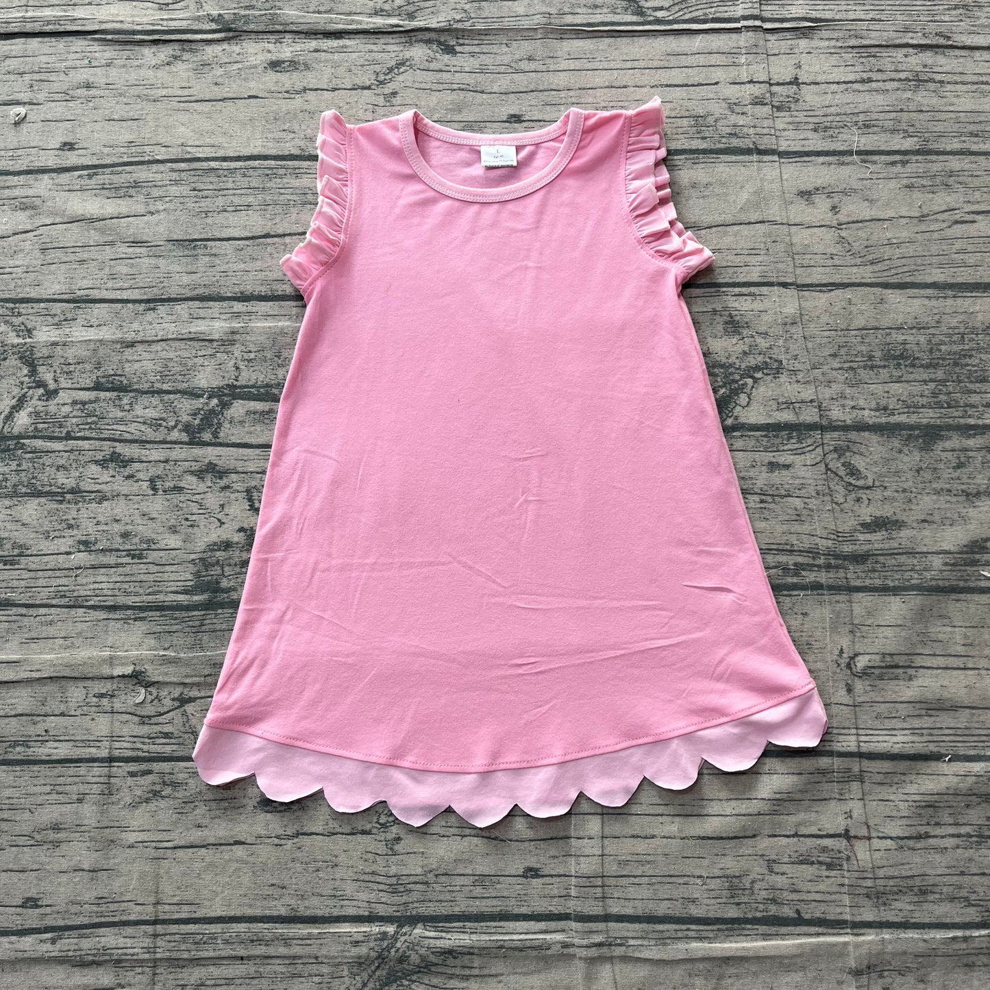 Pink scallop ruffle sleeveless princess girls cotton dress