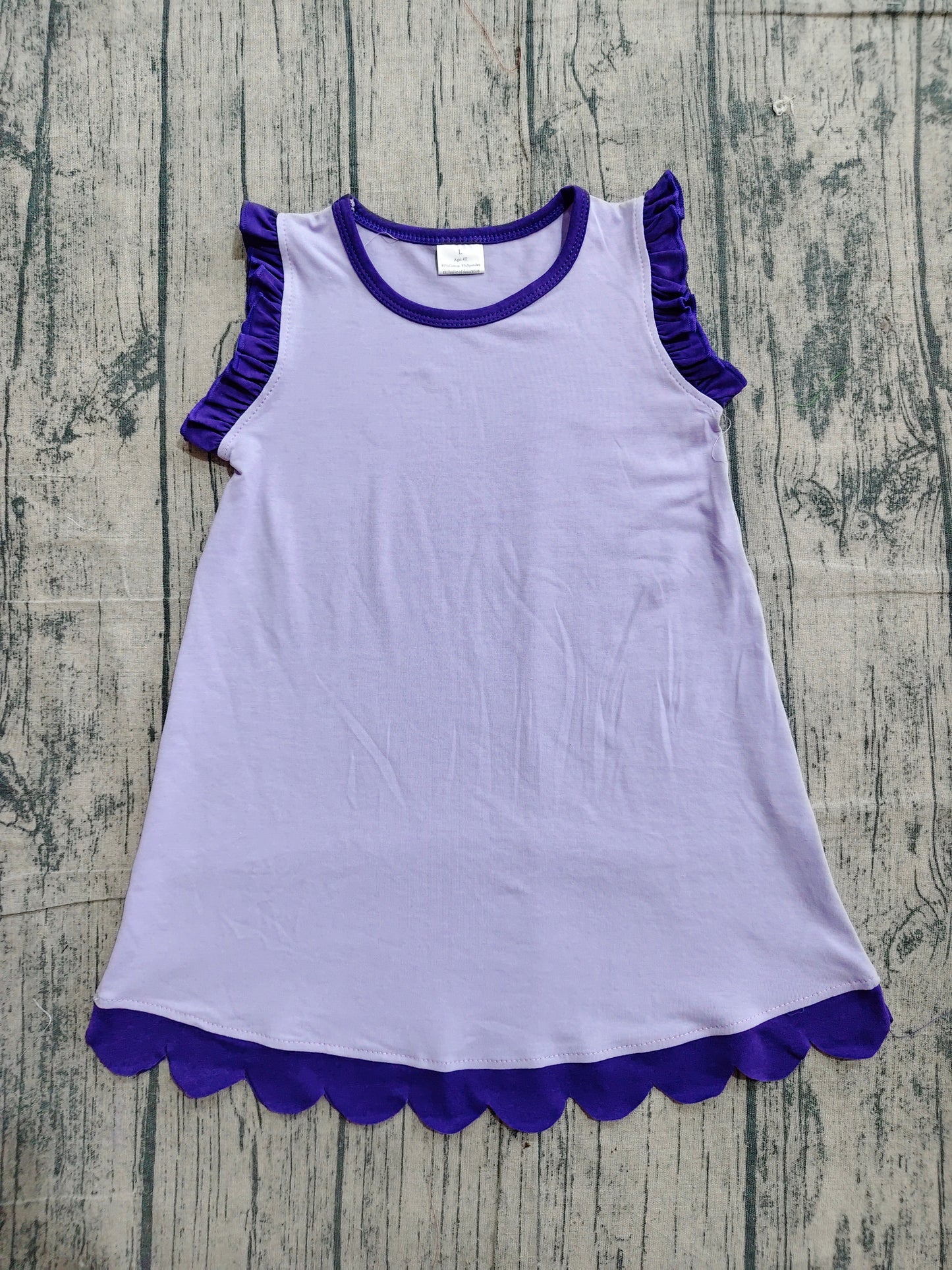 Purple scallop ruffle sleeveless lavender girls cotton dress