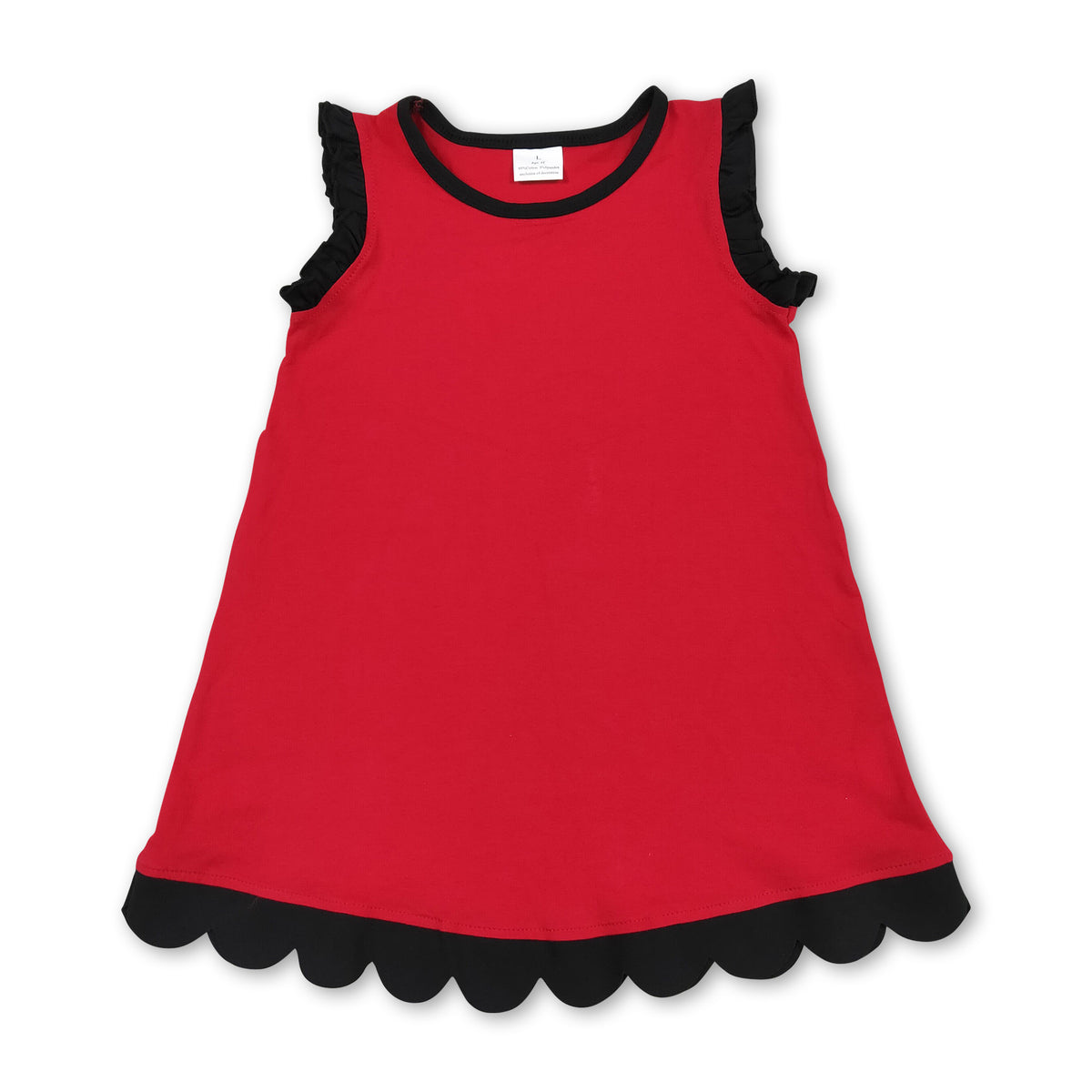Black scallop ruffle sleeveless red girls cotton team dress