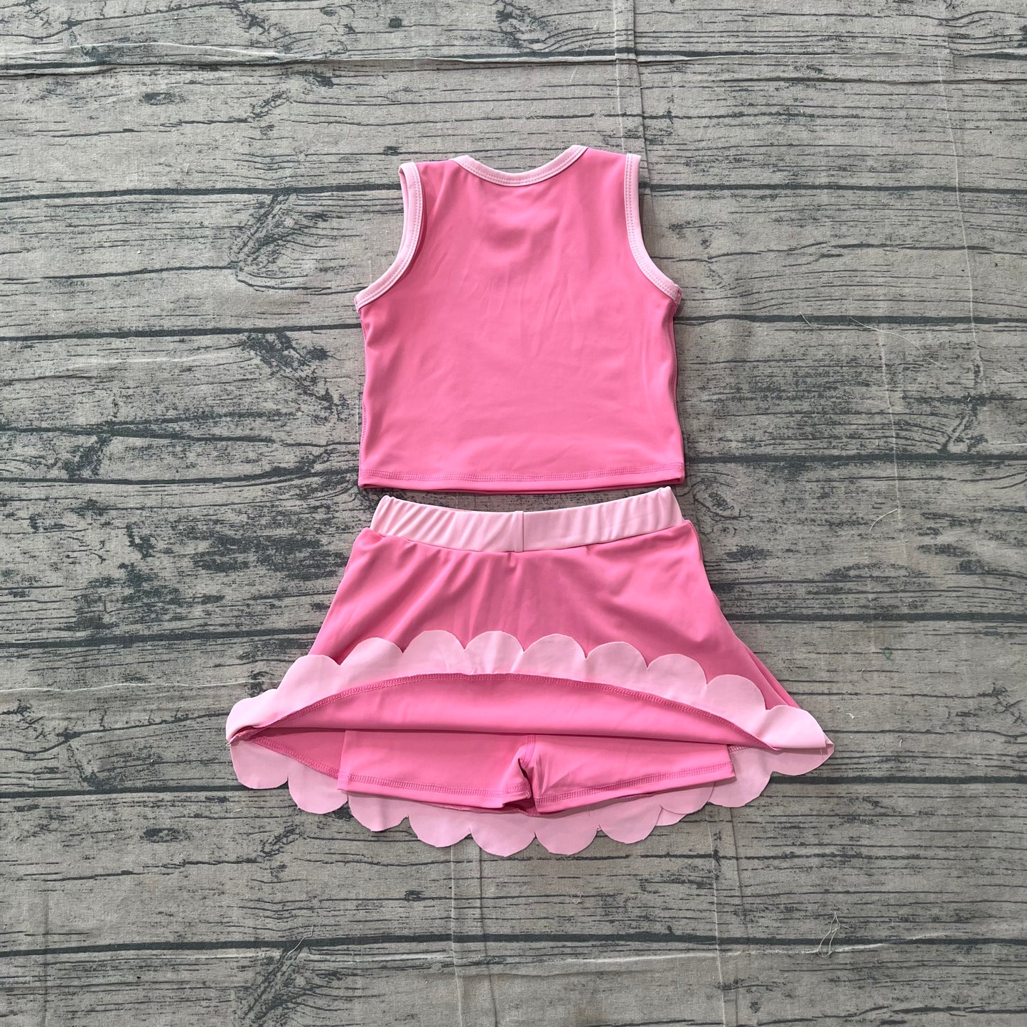 Light pink scallop princess girls summer active wear set