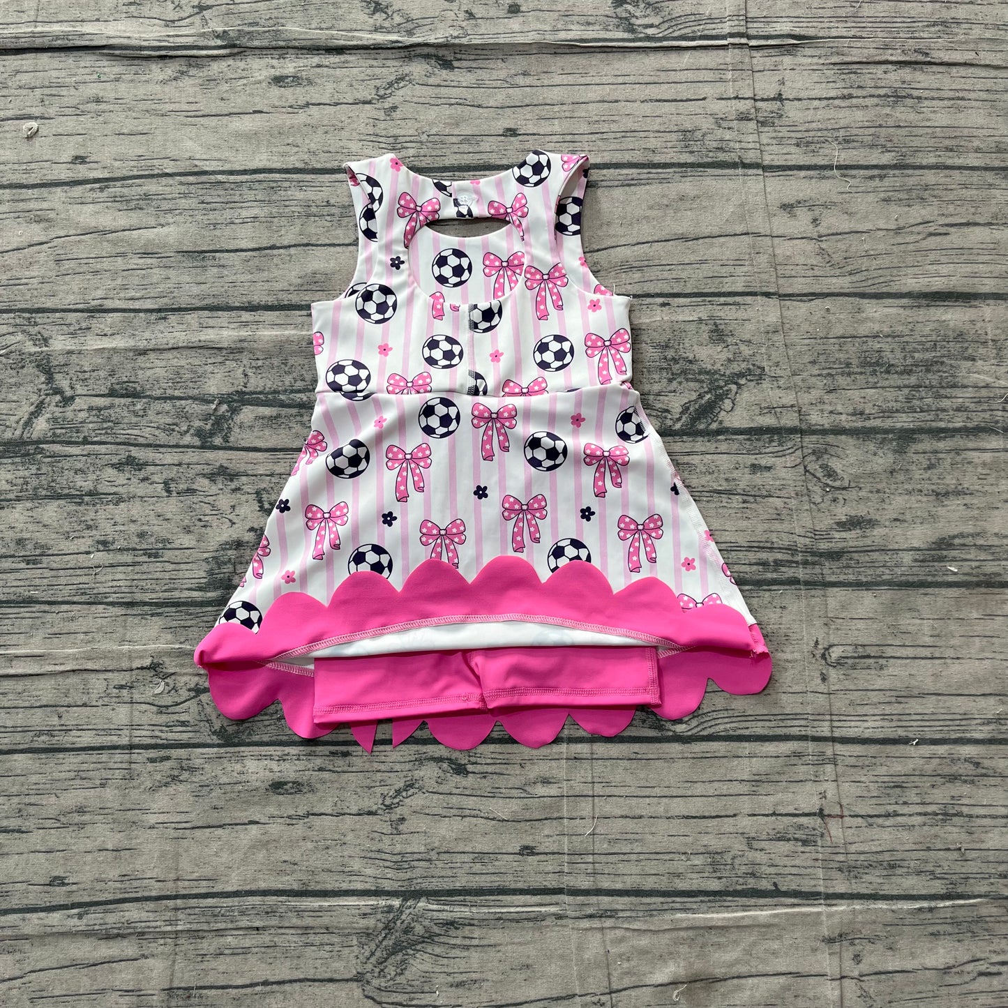 Sleeveless stripe soccer bow kids girls athletic dresses