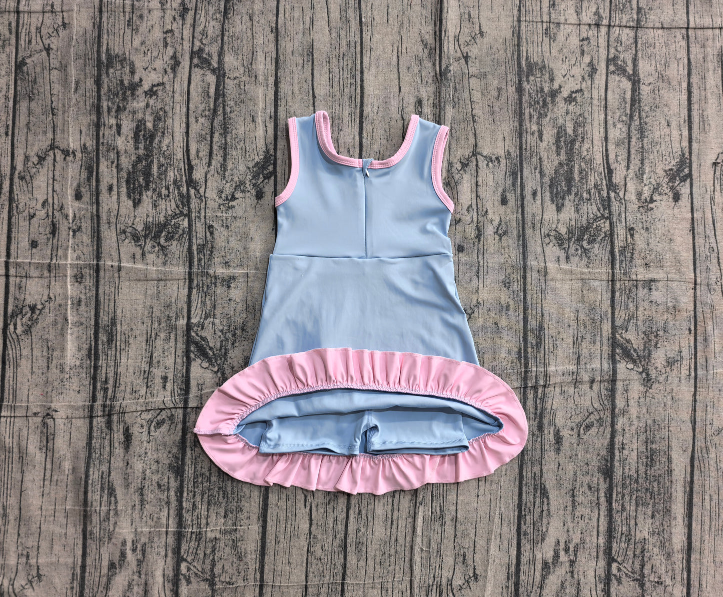 Sleeveless light blue pink scallop girls athletic dress