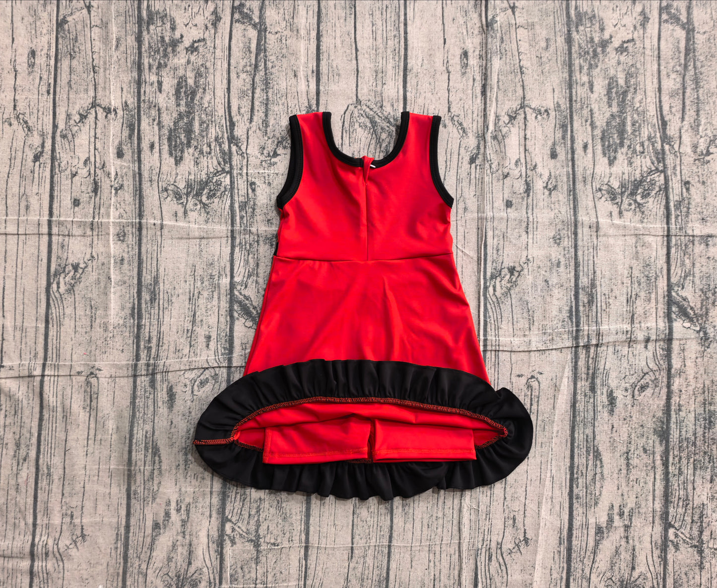 Sleeveless red black scallop team kids girls athletic dress