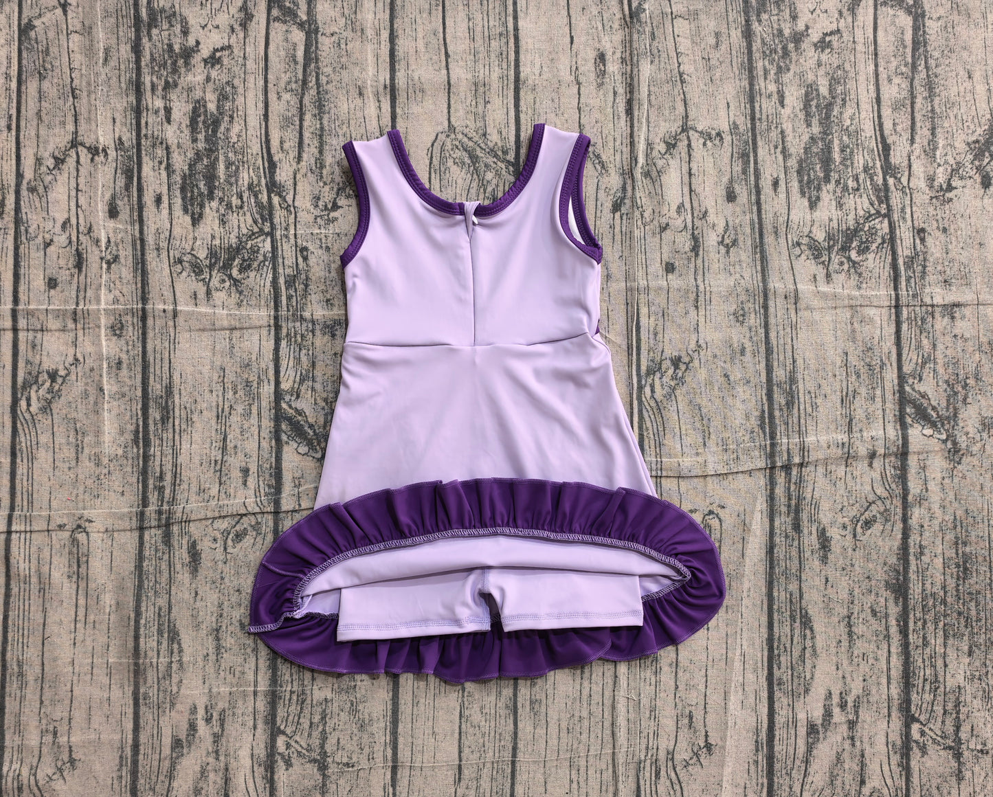 Sleeveless lavender purple scallop girls athletic dress