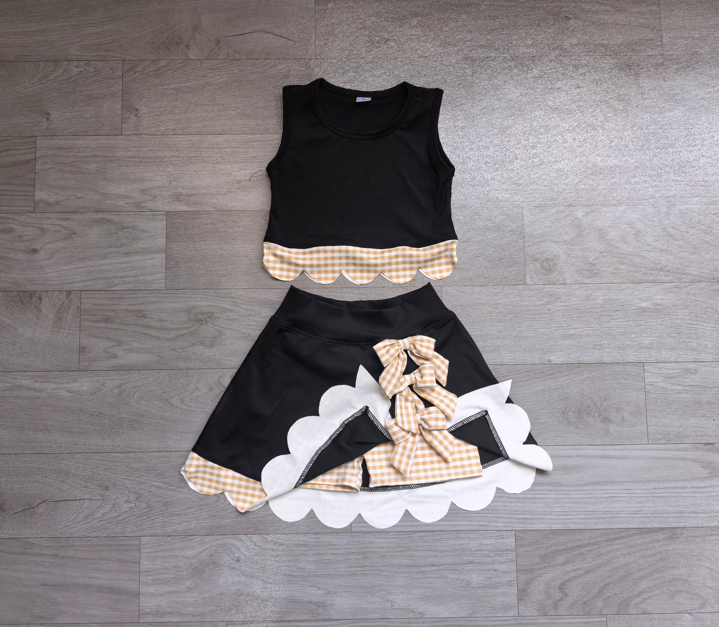 Sleeveless plaid scallop black girls summer active wear set
