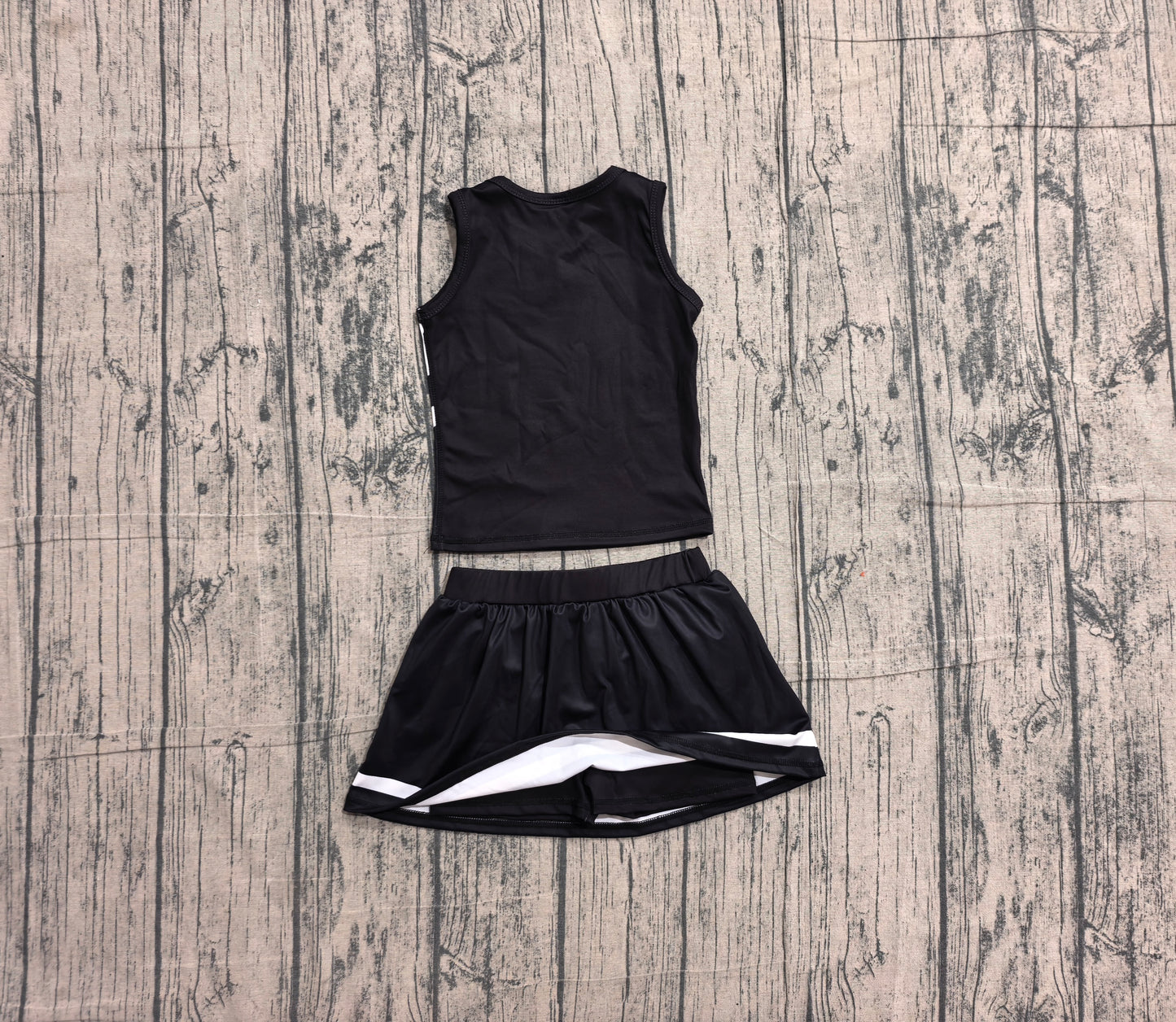 Sleeveless white black top skirt girls team cheer active set