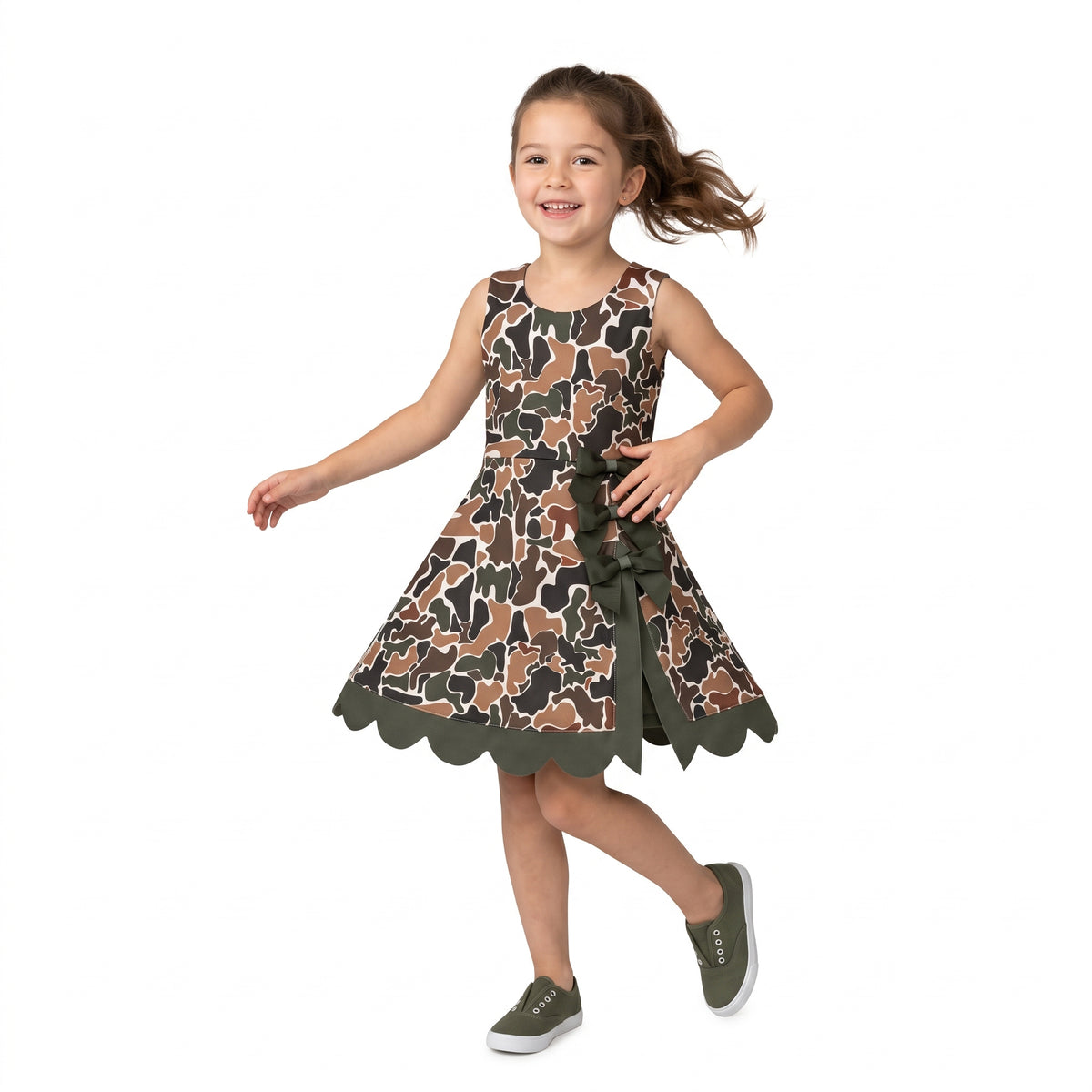Camo bow scallop kids girls summer athletic dresses