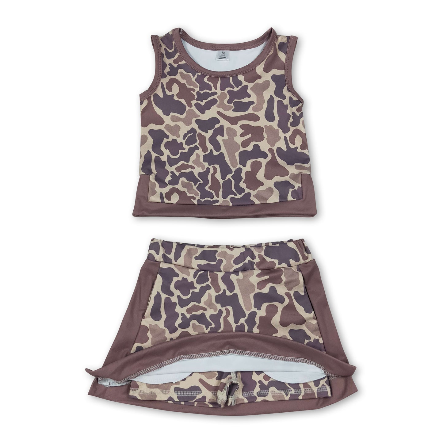 Khaki camo sleeveless top skorts girls summer outfits