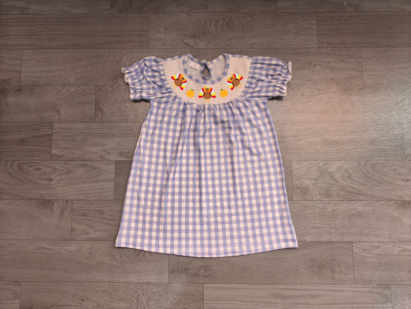 Plaid turkey pumpkin smocked girls Thanksgiving dress