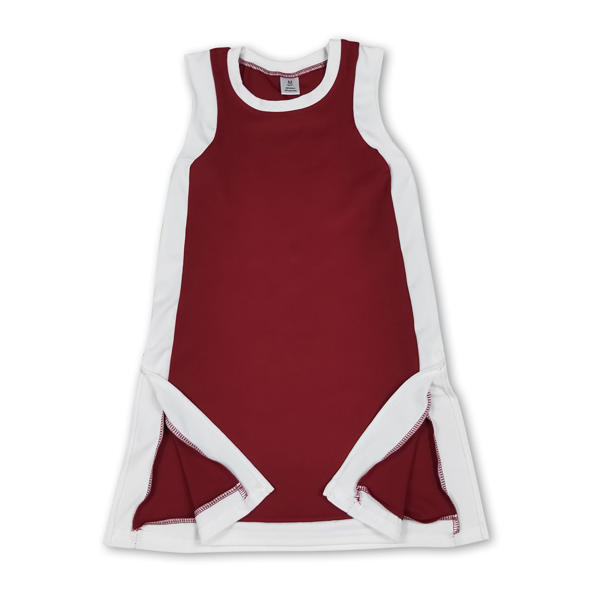 Sleeveless maroon white kids girls athletic dresses