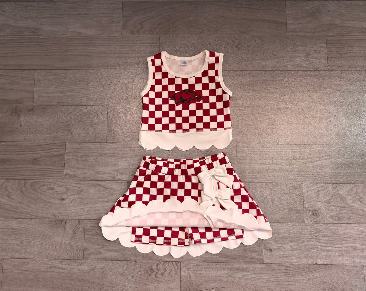 Sleeveless hog plaid scallop girls team active wear set