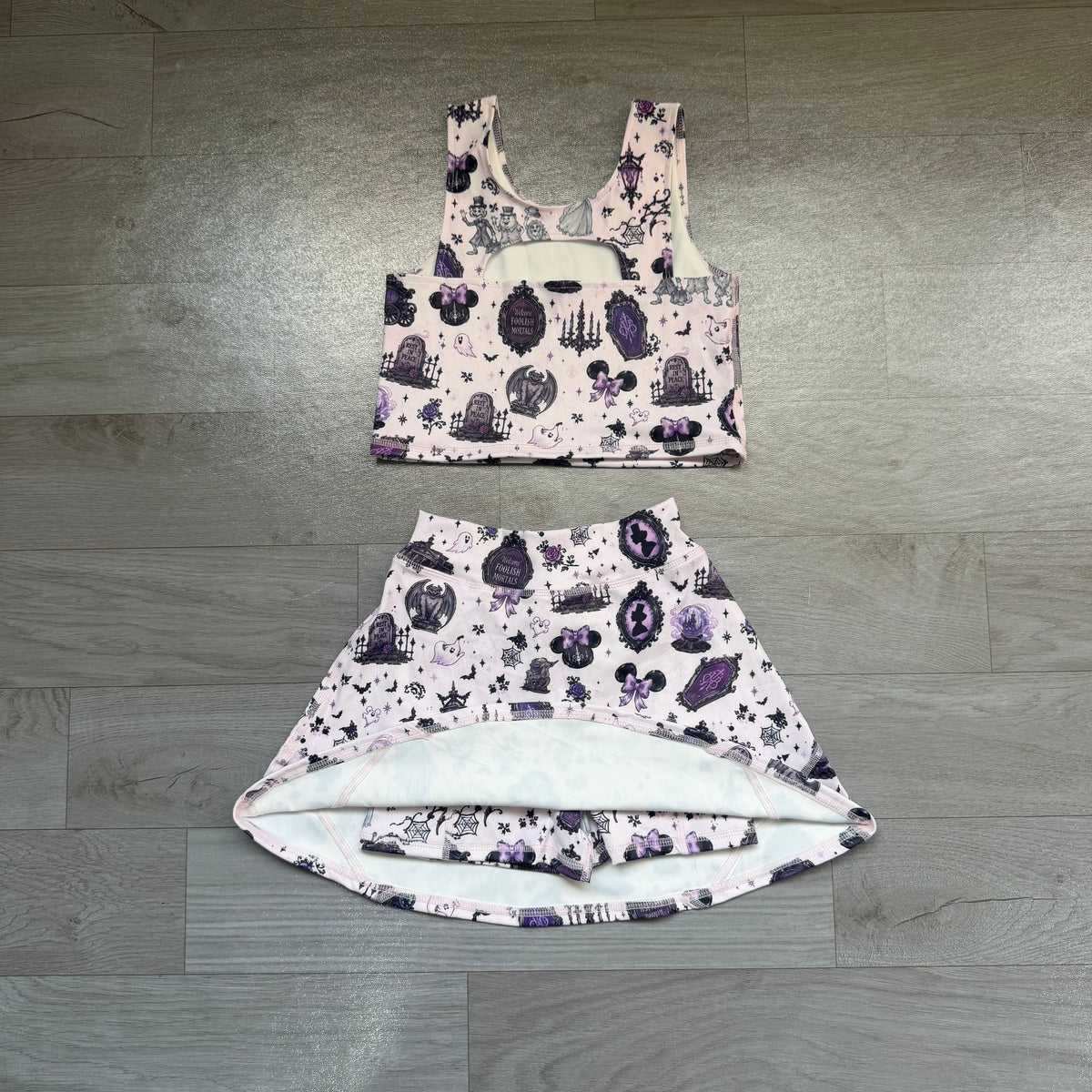 Sleeveless ghost bat kids girls Halloween active wear set