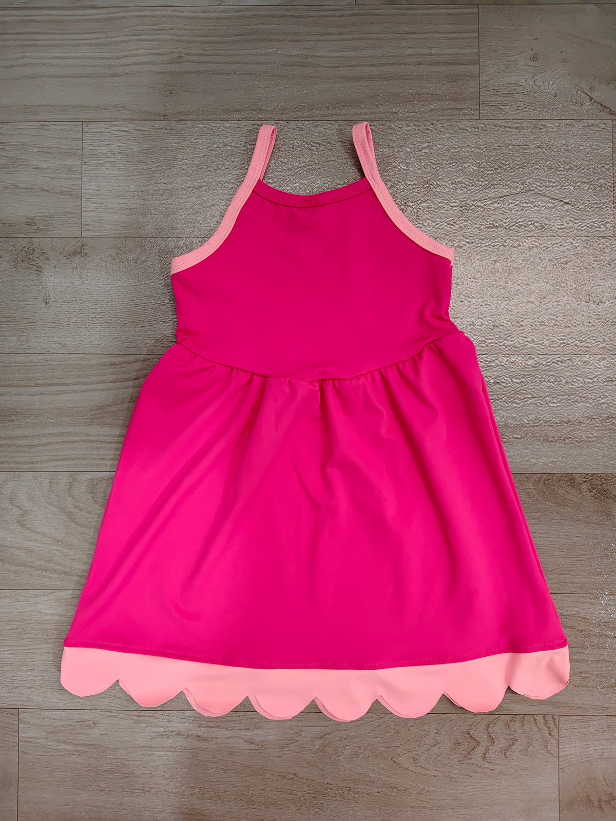 Straps hot pink scallop kids girls athletic dress without shorts