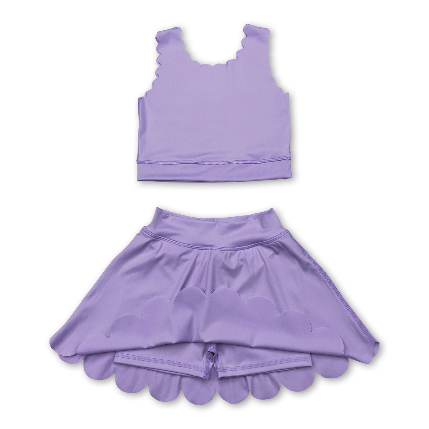 Lavender sleeveless top skirt shorts kids girls active set