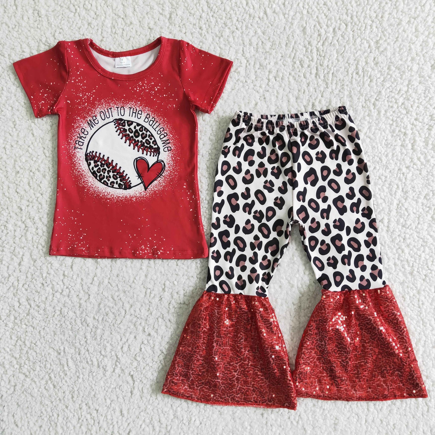 Take me out to the ballgame shirt leopard sequin pants girls baseball clothes