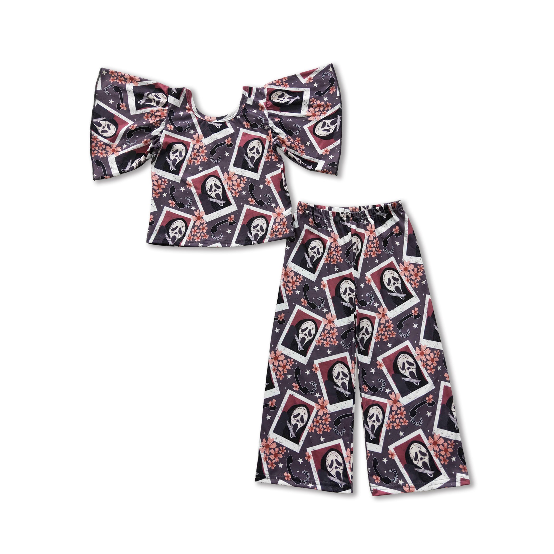 Kids Halloween Costume Set – Shirt & Pants With Red Scarf, Cartoon Character Cosplay Outfit