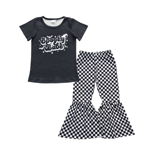 Spooky babe shirt plaid pants girls Halloween clothes