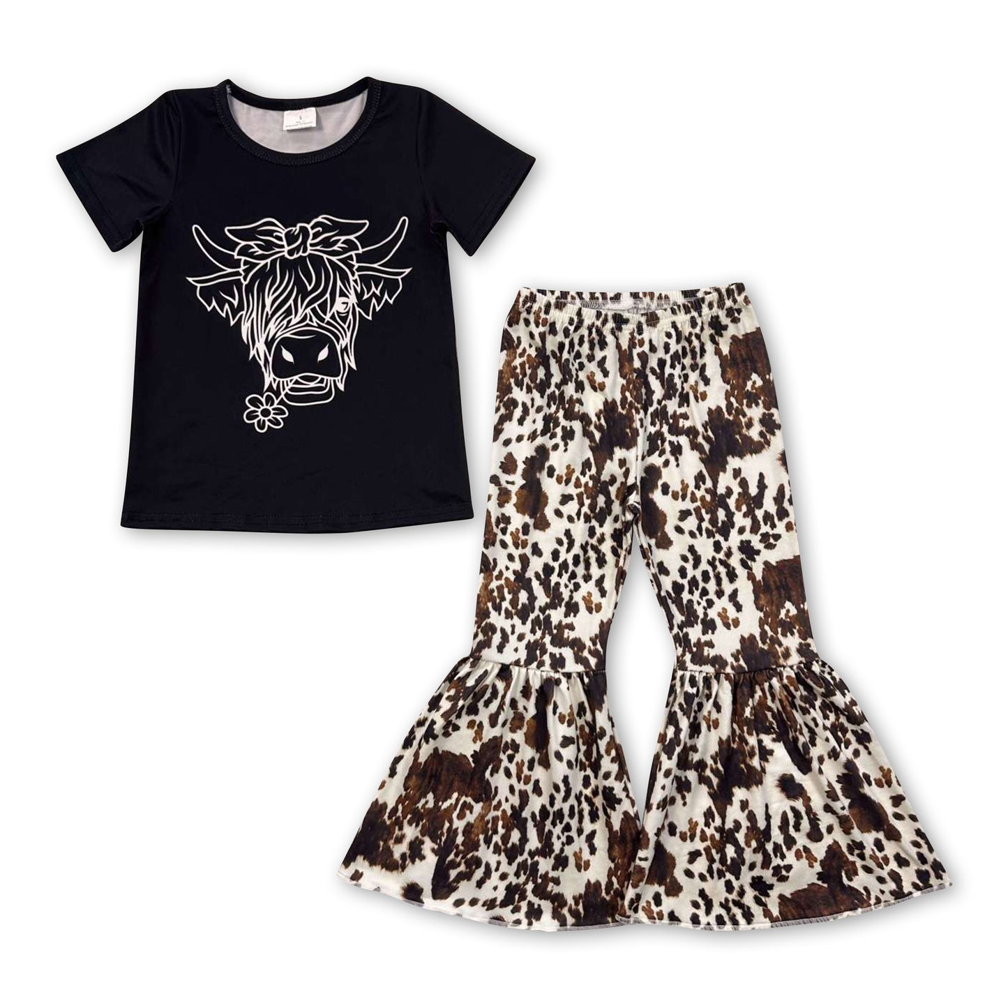 Highland cow top bell bottom pants girls clothes ship from US