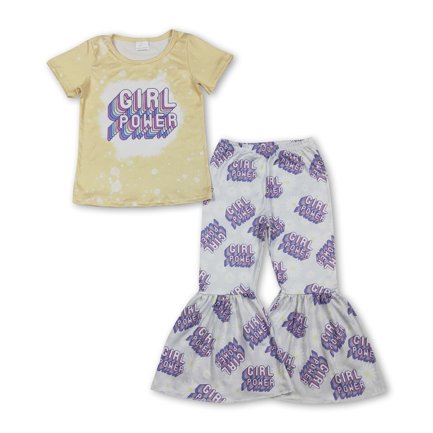 Girl power bleached top daisy pants baby kids outfits