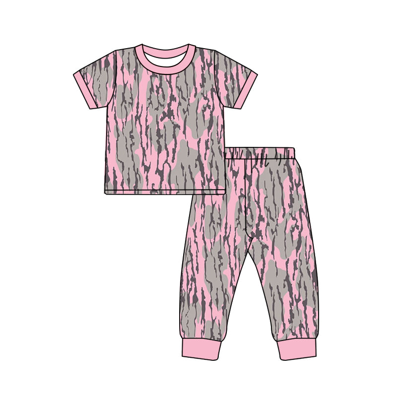 Pink short sleeves camo kids girls pajamas