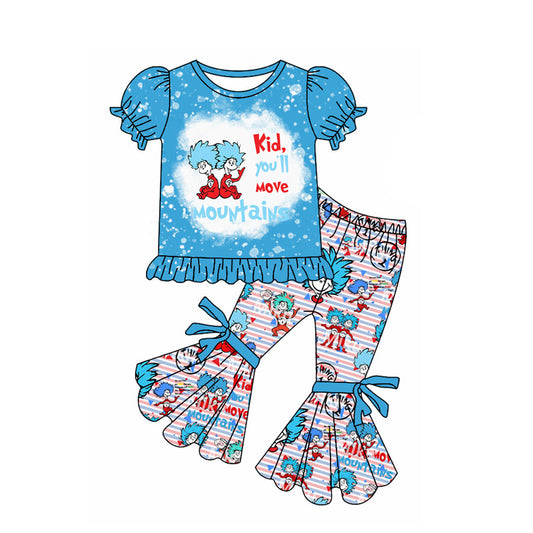 Blue bleached cat hat top stripe pants girls clothing