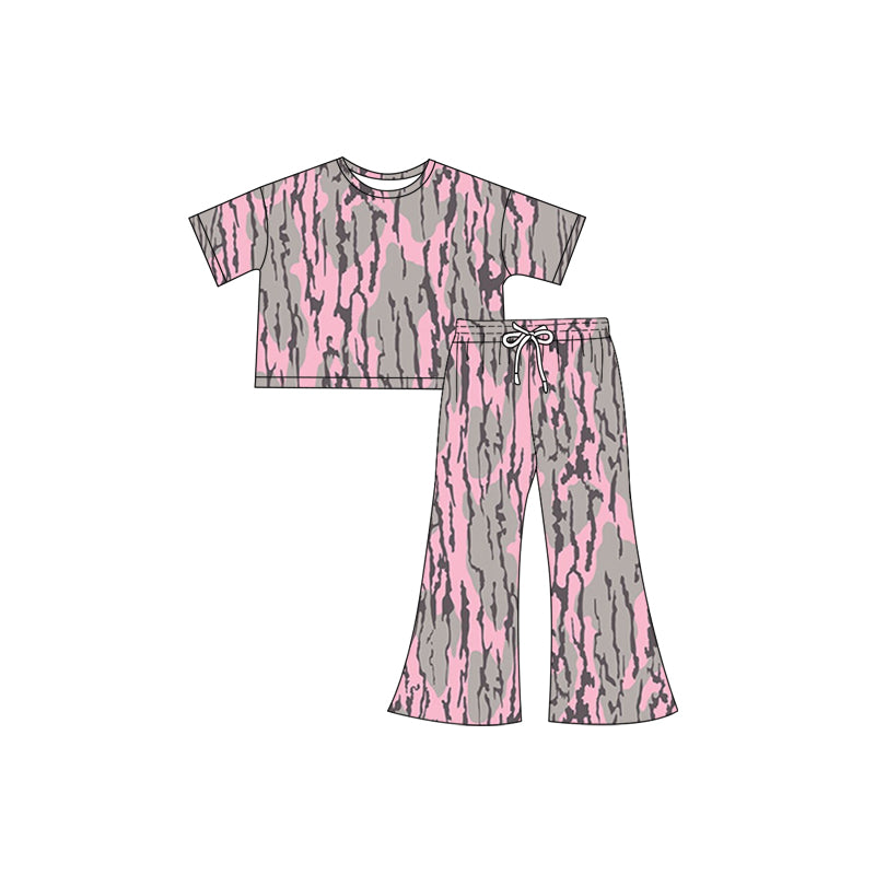 Pink camo short sleeves top pants kids girls clothes