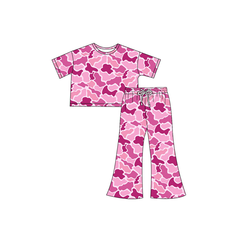 Pink camo short sleeves top pants kids girls clothes