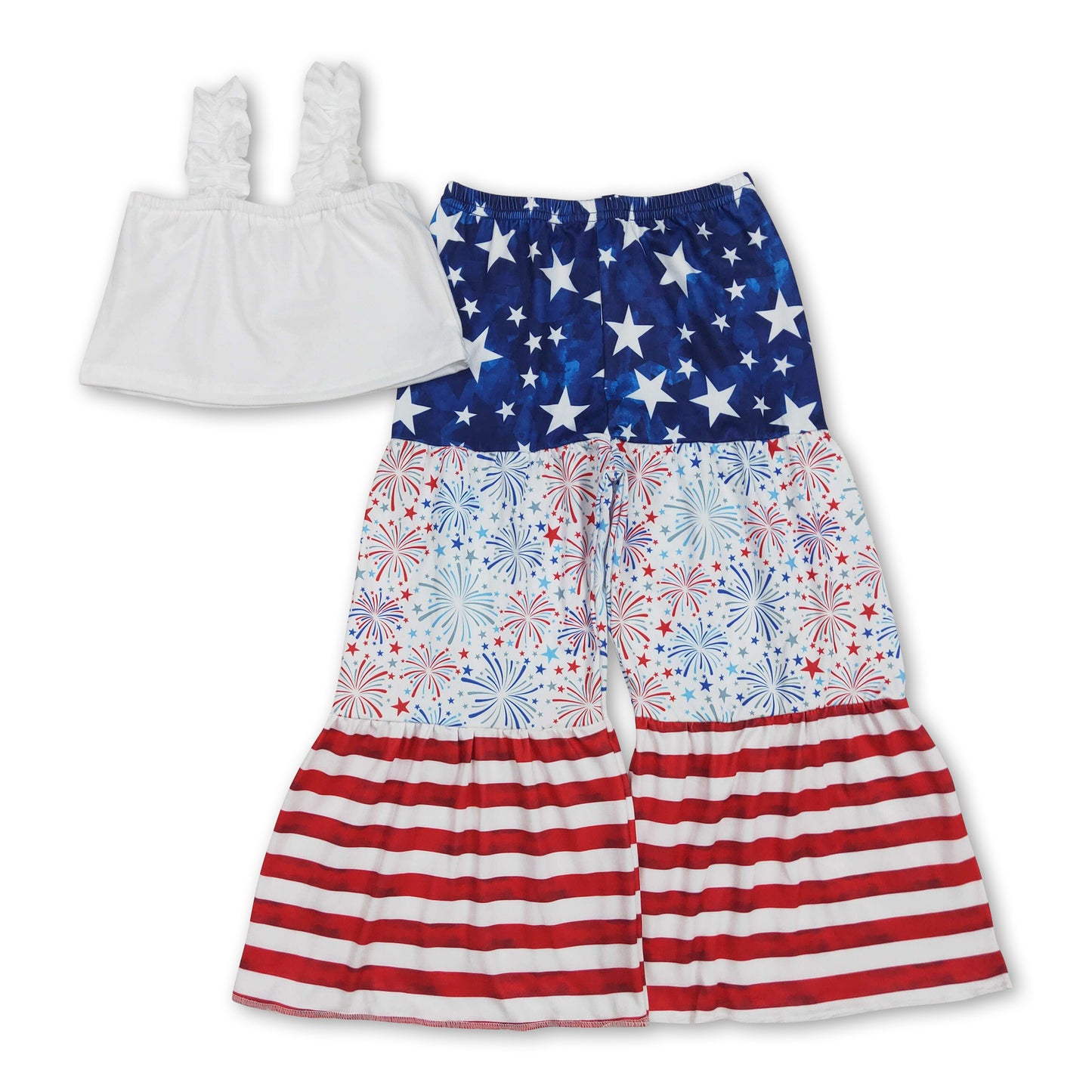 Straps top stars stripe firework pants girls 4th of july clothes