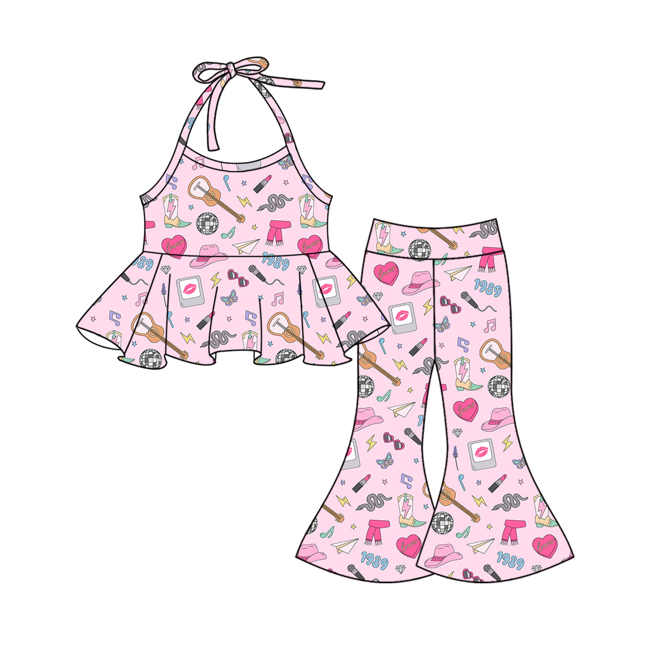 Pink hat heart boots halter top pants singer girls clothes