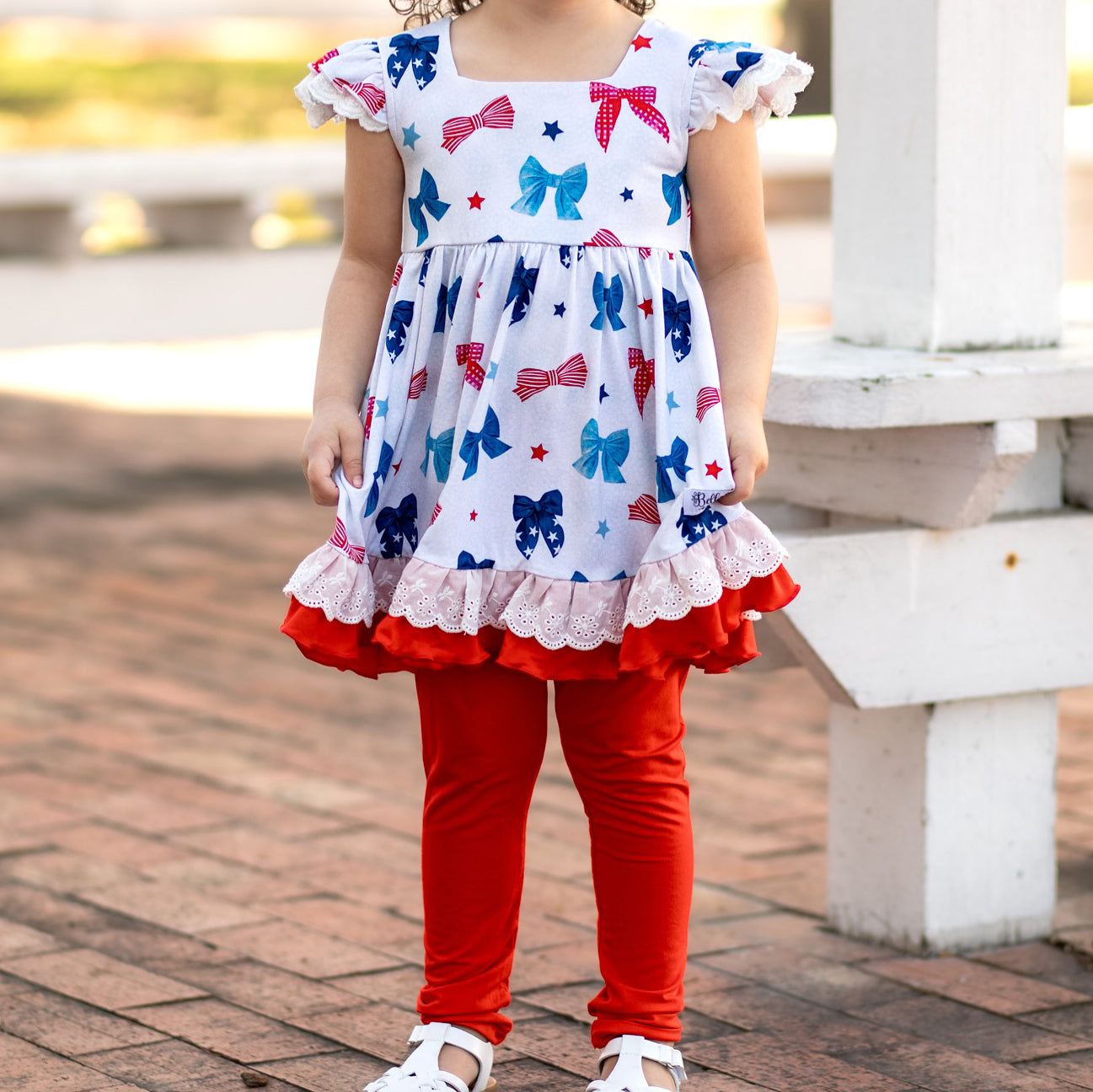 Red blue bow tunic leggings girls 4th of july clothes