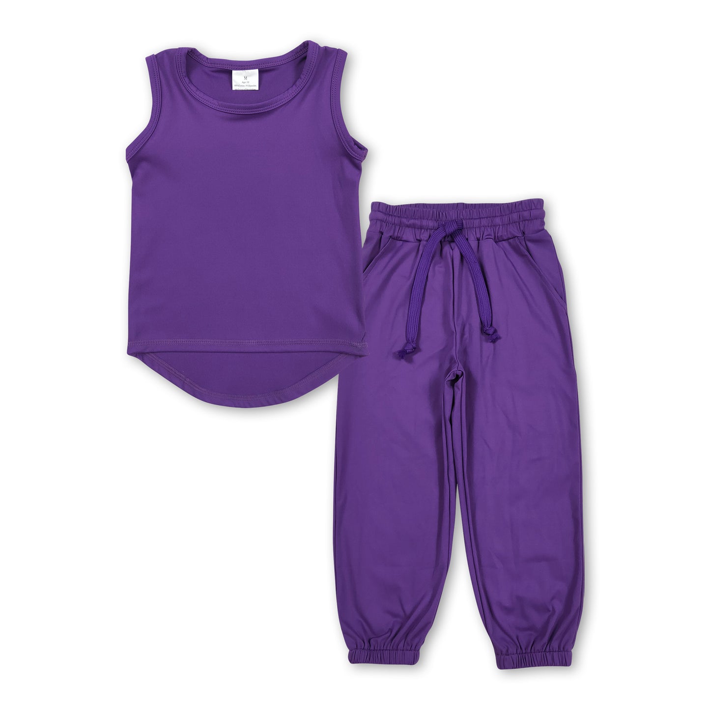 Purple sleeveless top pockets pants girls activewear set