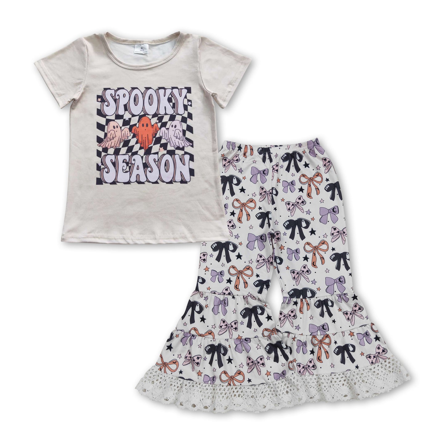 Spooky season ghost top bows pants girls Halloween clothes