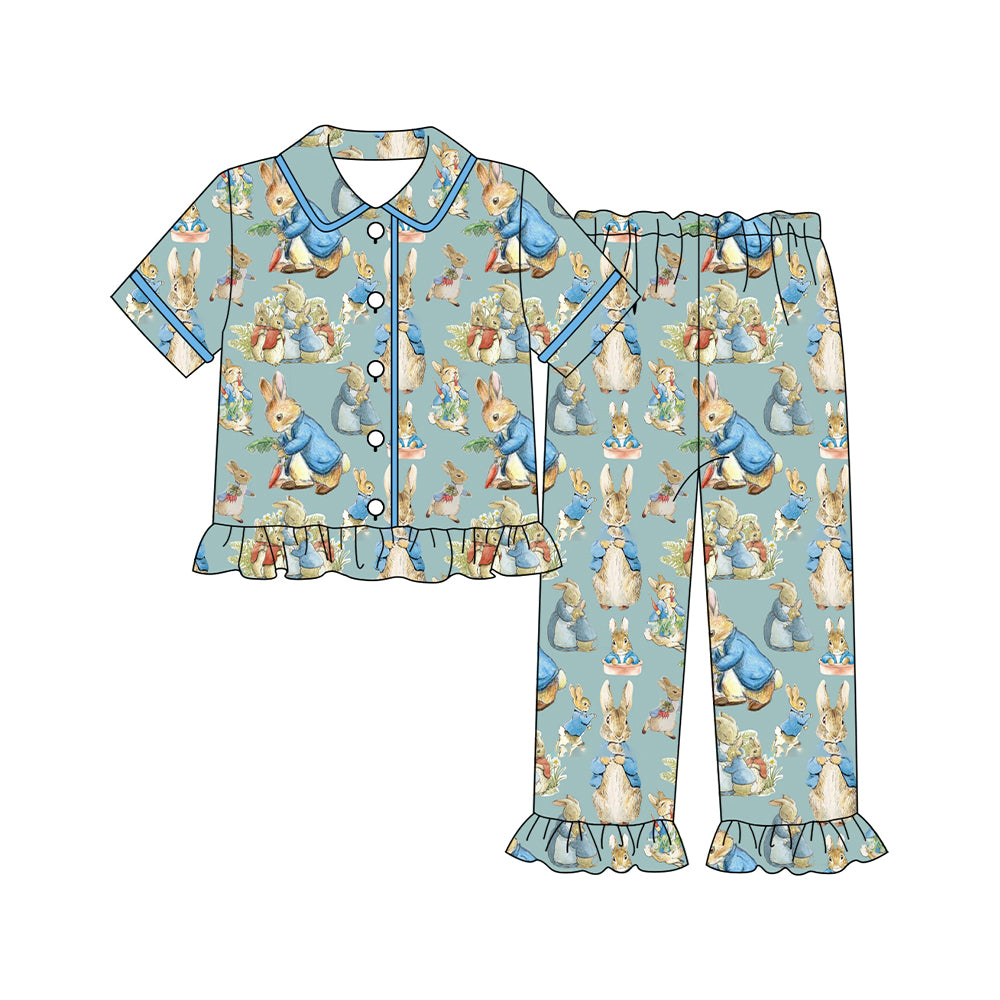 rabbit blue print girl easter set