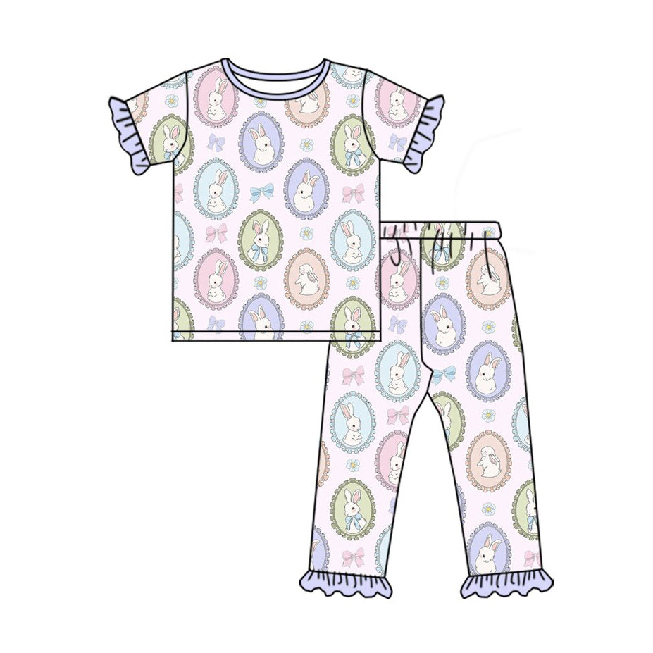 colorful easter egg rabbit girl short sleeve set