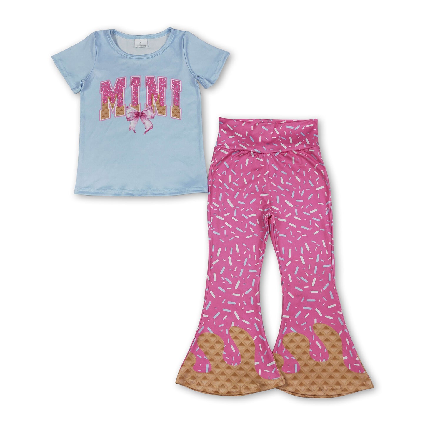 Short sleeves mini bow ice cream sprinkle kids girls outfits