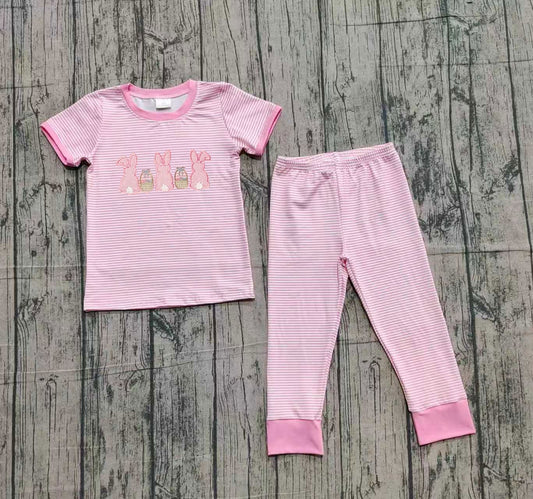 Pink stripe rabbit eggs top pants girls Easter pajamas